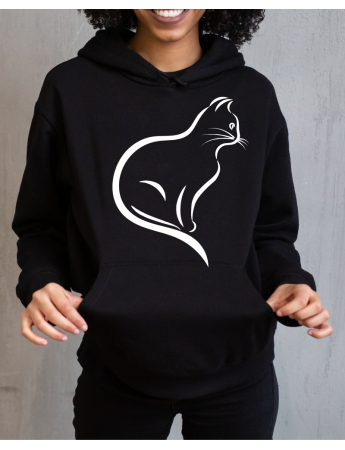 Kedi Baskılı Kadın Sweatshirt Siyah