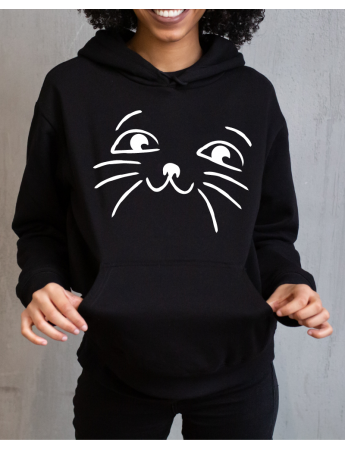 Kedi Baskılı Kadın Sweatshirt Siyah 01