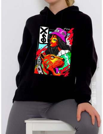Merbae Baskılı Kadın Sweatshirt Siyah