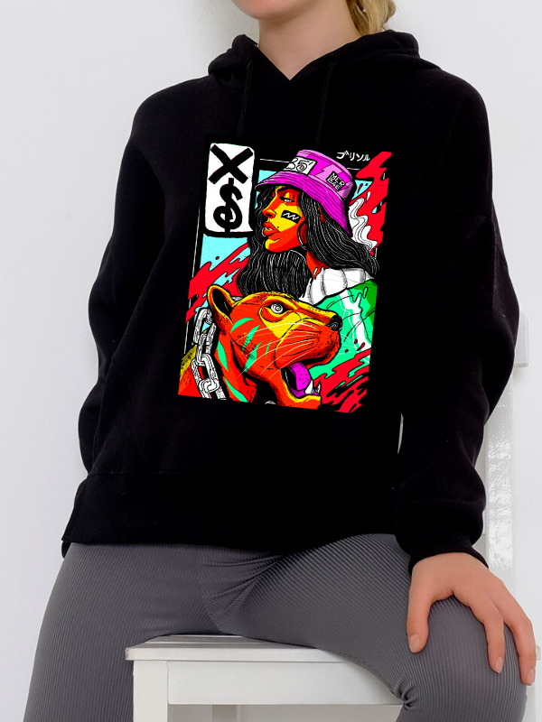 Merbae Baskılı Kadın Sweatshirt Siyah…