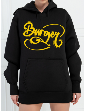Burgey Baskılı Kadın Sweatshirt Siyah