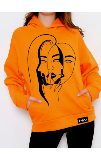 Kadın ve Maske  Baskılı 3 İplik Kadın Sweatshirt Turuncu…
