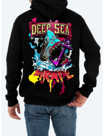 Deep Sea Baskılı Erkek Sweatshirt Siyah
