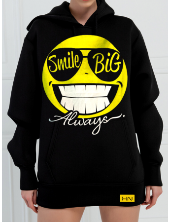 Smile Big Baskılı 3 İplik Kadın Sweatshirt Siyah