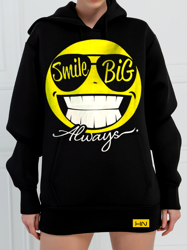 Smile Big Baskılı 3 İplik Kadın Sweatshirt Siyah…