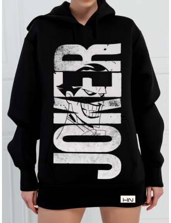 Joker Baskılı 3 İplik Kadın Sweatshirt Siyah