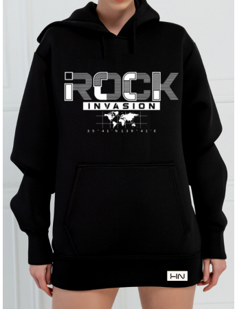 Rock İnvasiyon Baskılı 3 İplik Kadın Sweatshirt Siyah