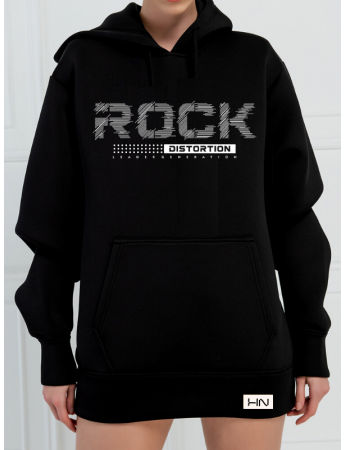 Rock Distortion Baskılı 3 İplik Kadın Sweatshirt Siyah