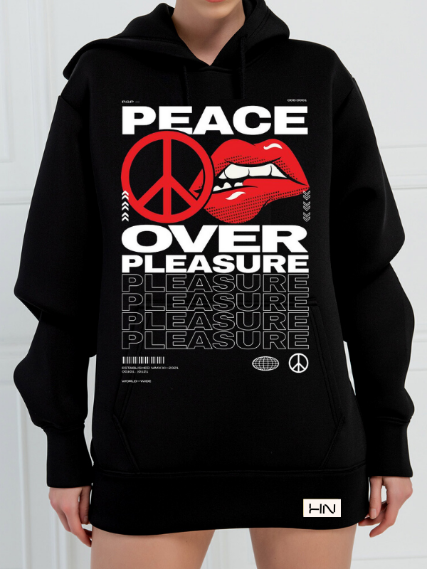 Peace Baskılı 3 İplik Kadın Sweatshirt Siyah…