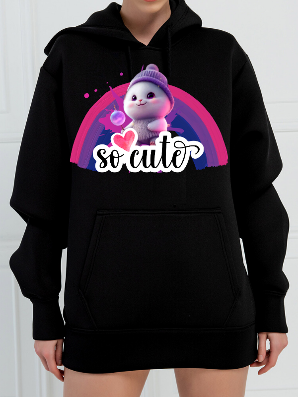 So Cute Baskılı 3 İplik Kadın Sweatshirt Siyah 01…