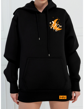 Ay ve Yılan Baskılı Kadın Sweatshirt Siyah