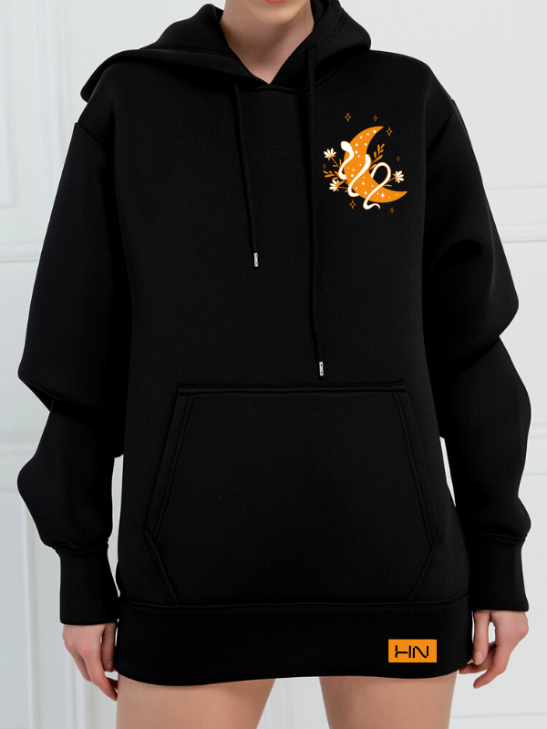 Ay ve Yılan Baskılı Kadın Sweatshirt Siyah…