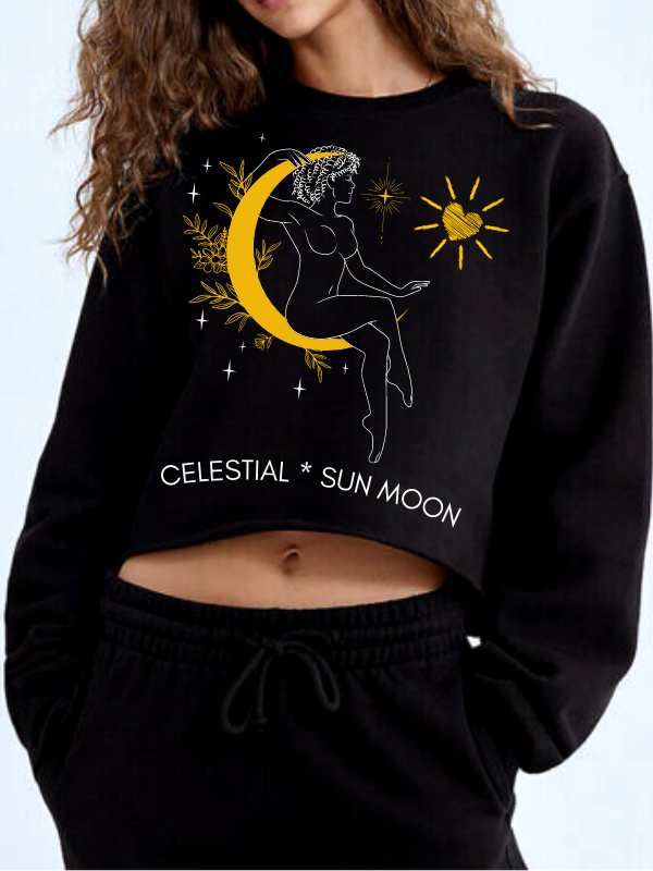 Celestial Sun Moon Baskılı Kadın Crop Sweatshirt…