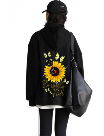Love Çiçek ve Kelebek Baskılı Kadın Sweatshirt