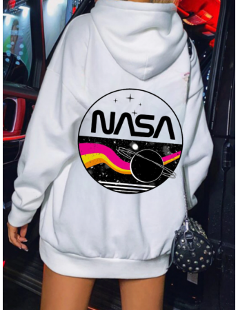 Nasa Baskılı Kadın Sweatshirt Beyaz