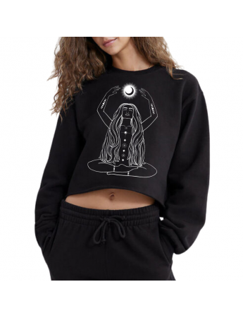 Ay ve Kadın Baskılı Kadın Sweatshirt Siyah