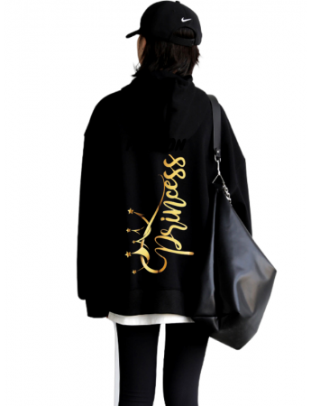 Princes Baskılı Kadın Sweatshirt Siyah