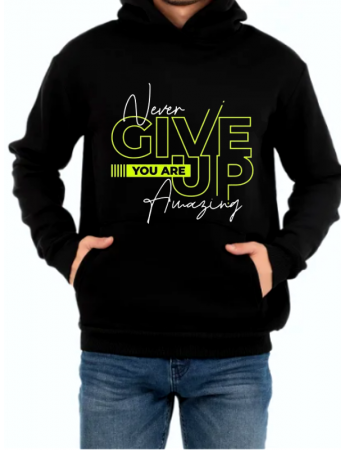 New Give Up Baskılı Erkek Sweatshirt Siyah