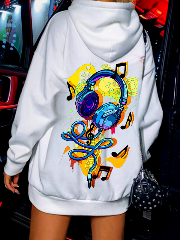 Music Baskılı Kadın Sweatshirt Beyaz…
