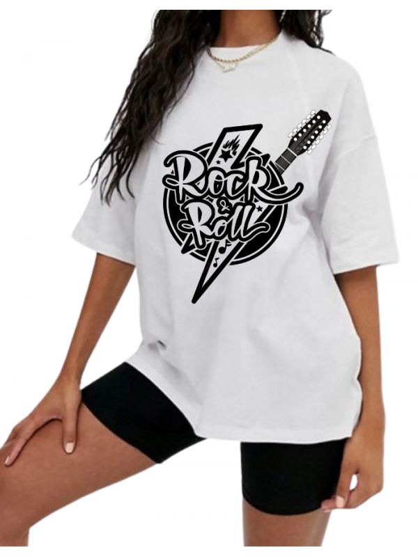 Rock n Roll Baskılı Kadin Tişört 01…