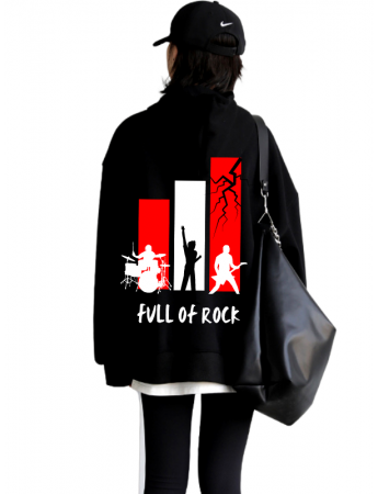 Full of Rock Baskılı Kadin Sweatshirt Siyah