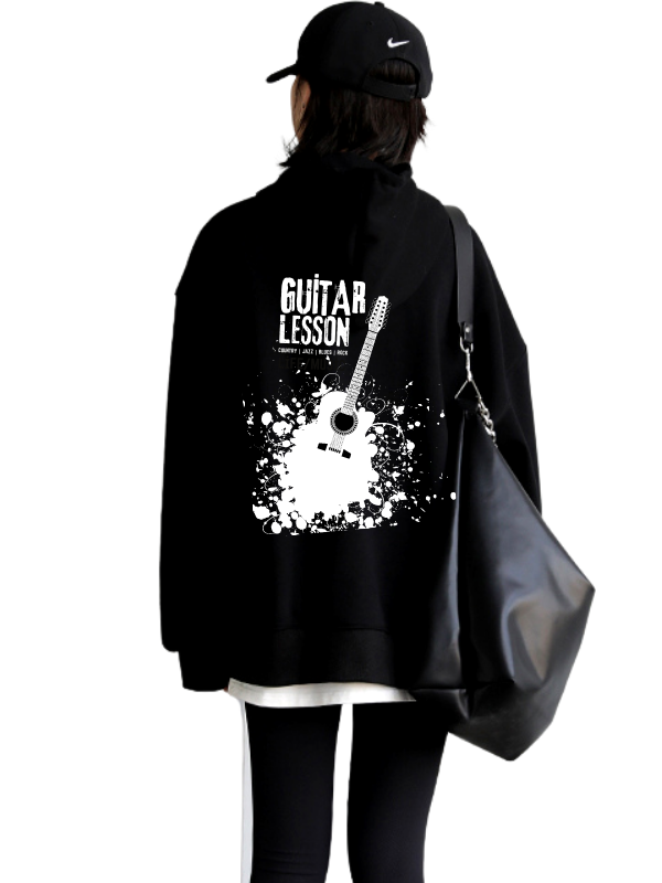 Guitar Lesson Baskılı Kadin Sweatshirt Siyah…