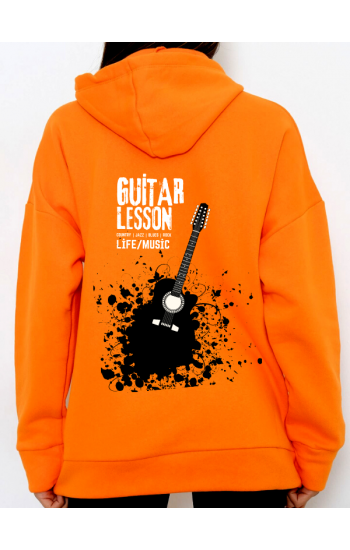 Guitar Lesson Baskılı Kadin Sweatshirt Hardal…