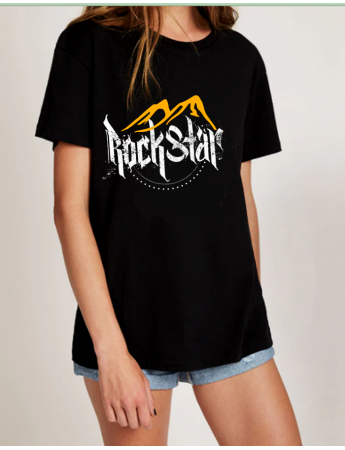 Rock Baskılı Kadin Tişört Siyah