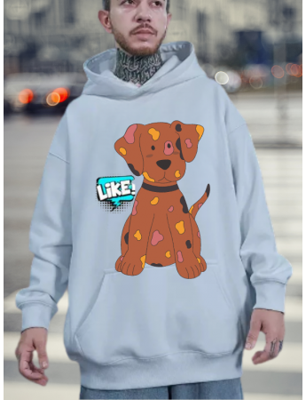 Köpek ve Like Baskılı Erkek Sweatshirt Beyaz