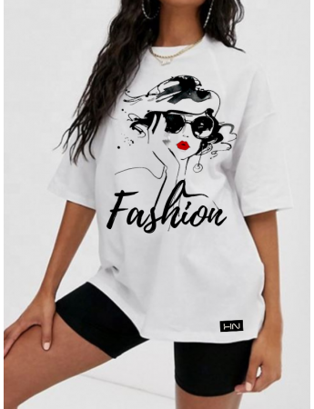 Kadın ve Fashion Baskılı Kadın Tişört Beyaz