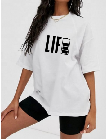 Life Baskılı Kadın Tişört Beyaz