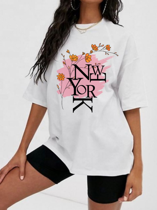 NYC Baskılı Kadın Tişört Beyaz…