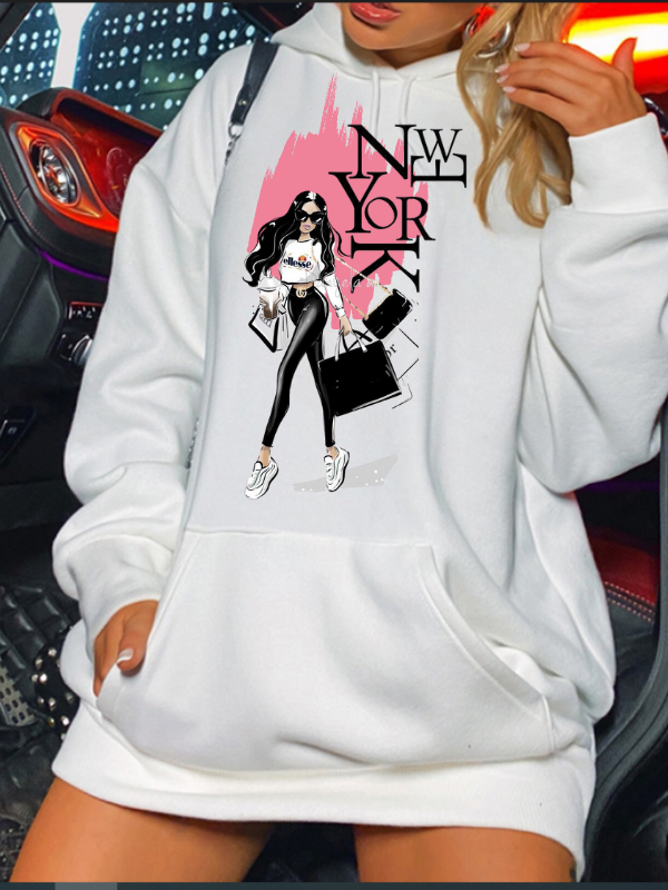 NYC Baskılı Kadın Sweat Beyaz…