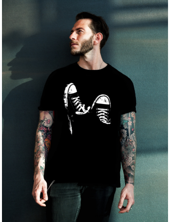 Ayakkabı Baskılı T-Shirt Siyah