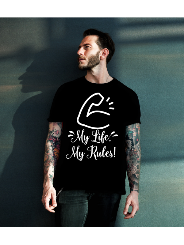 My Life My Rules Baskılı Erkek Tshirt - Siyah…