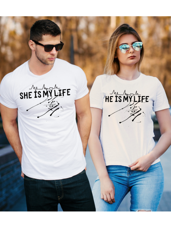 He-She Is My Life Sevgili Kombini Tshirt - Beyaz…
