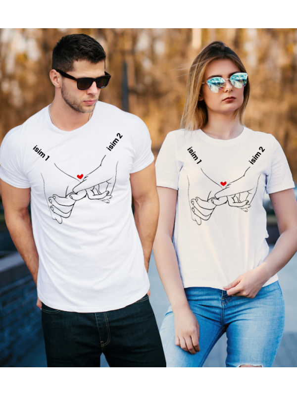 İsim Baskılı Sevgili Kombini Tshirt - Beyaz 01…