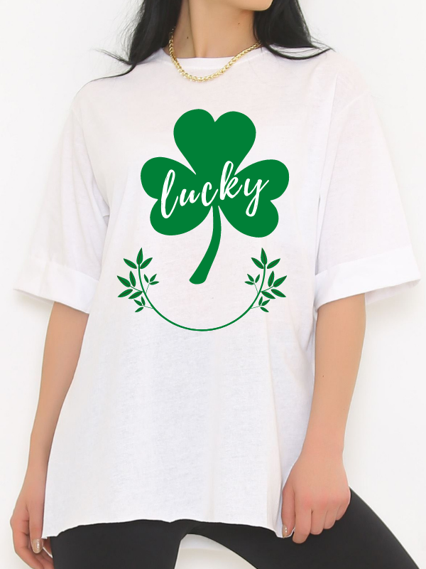 Lucky  Baskılı Kadın Tshirt - Beyaz…