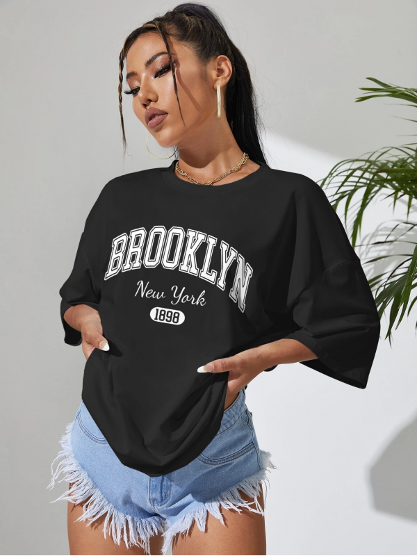 Brooklyn Baskılı Kadın T-Shirt Syah…