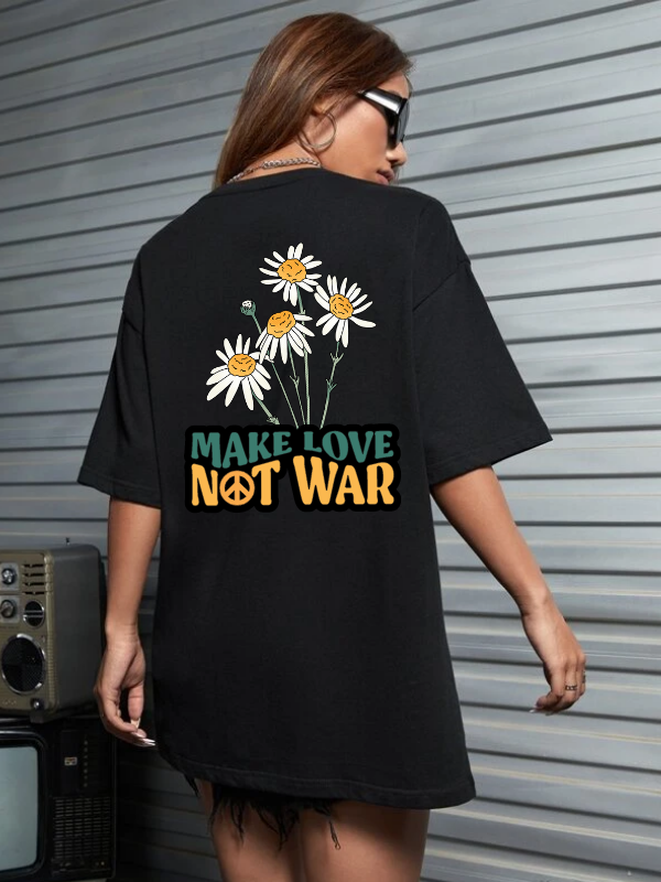 Make Love Baskılı Kadın T-Shirt Syah…
