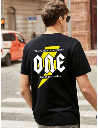 One Baskılı Erkek Tshirt Siyah