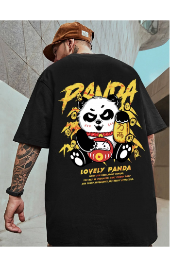 Panda Baskılı Erkek Tshirt Siyah…