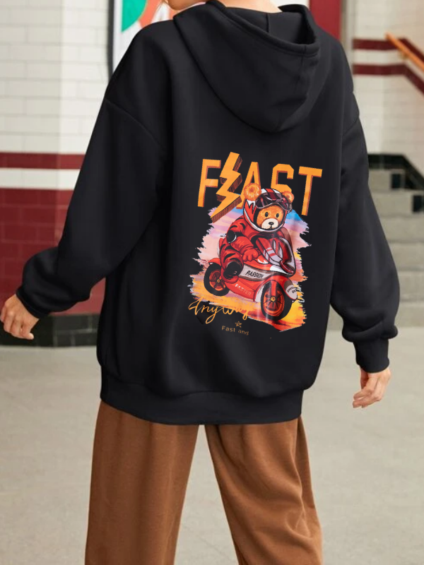 Karikatür ve Harf Baskılı Erkek Sweatshirt Siyah…