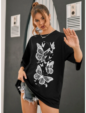 Kelebekler  Baskılı  Kadın Oversize Tişört