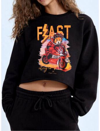 Ayıcık baskılı crop sweat