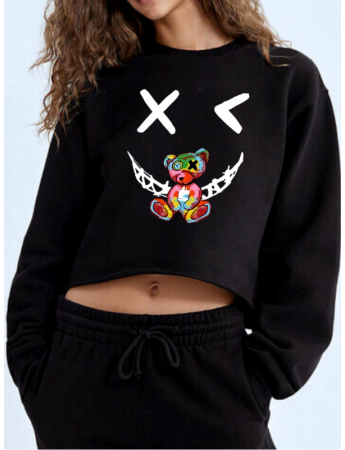 Ayıcık ve Emoji baskılı crop sweat