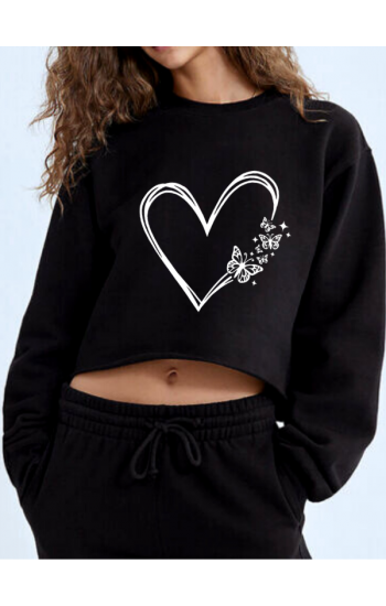Kalp baskılı crop sweat…