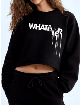 Whataver baskılı crop sweat siyah