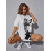 Kedi Baskılı Oversize Kadın T-Shirt