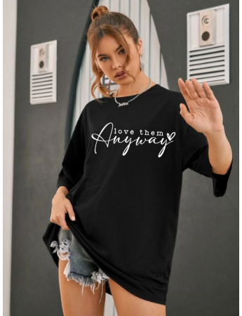 Love Them Baskılı Oversize Kadın T-Shirt